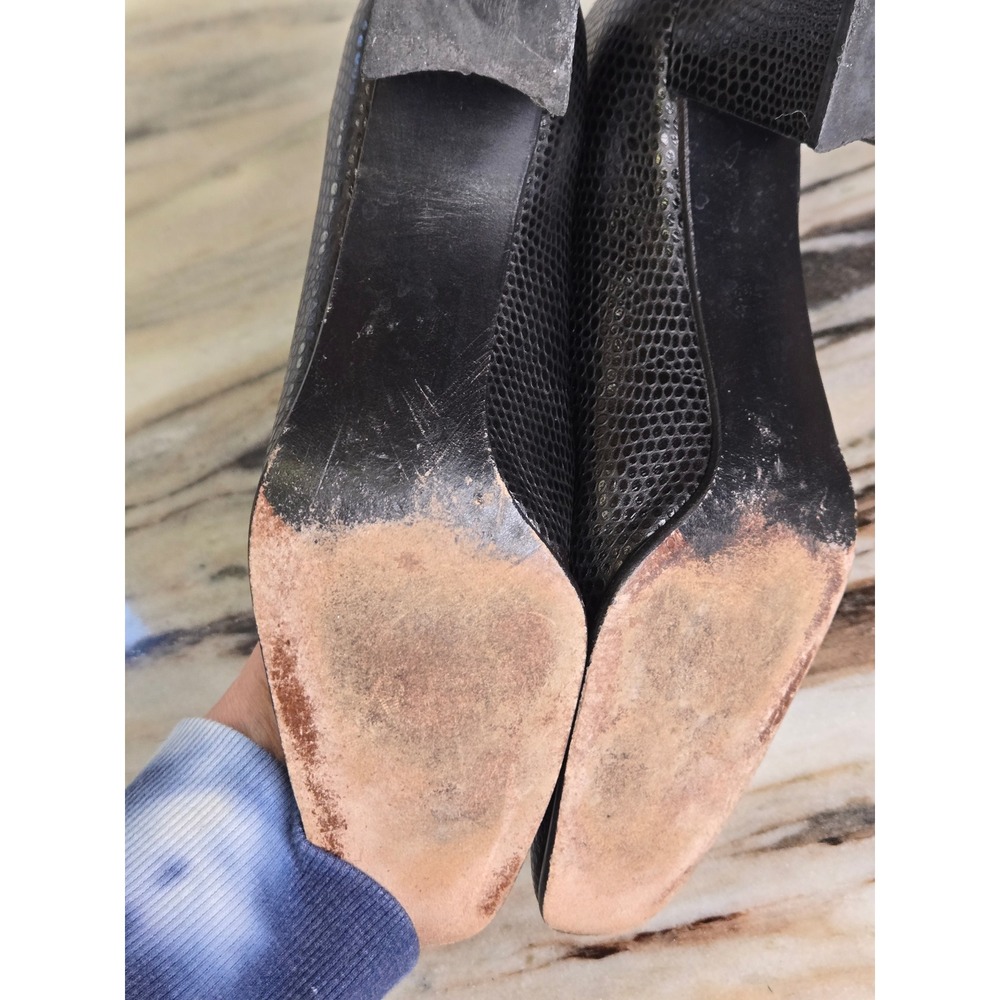 Stuart Weitzman Black Lizard Embossed Square Toe Block Heel Pumps Mens Size 7M - Picture 10 of 12